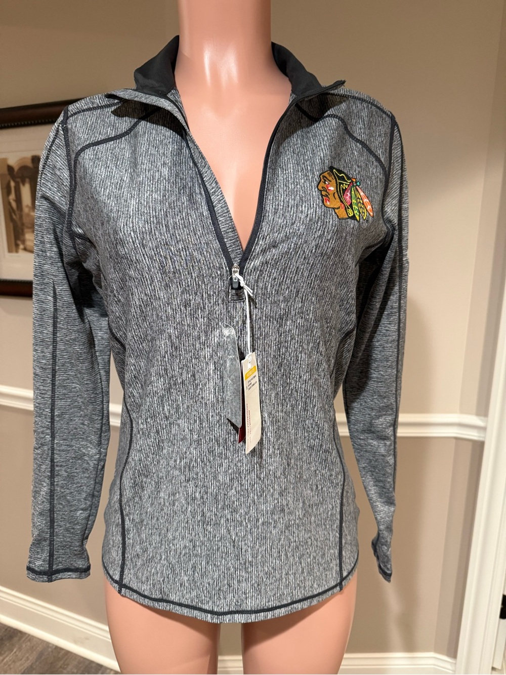 Antigua Blackhawks Gray Heather Quarter-Zip Performance Pullover